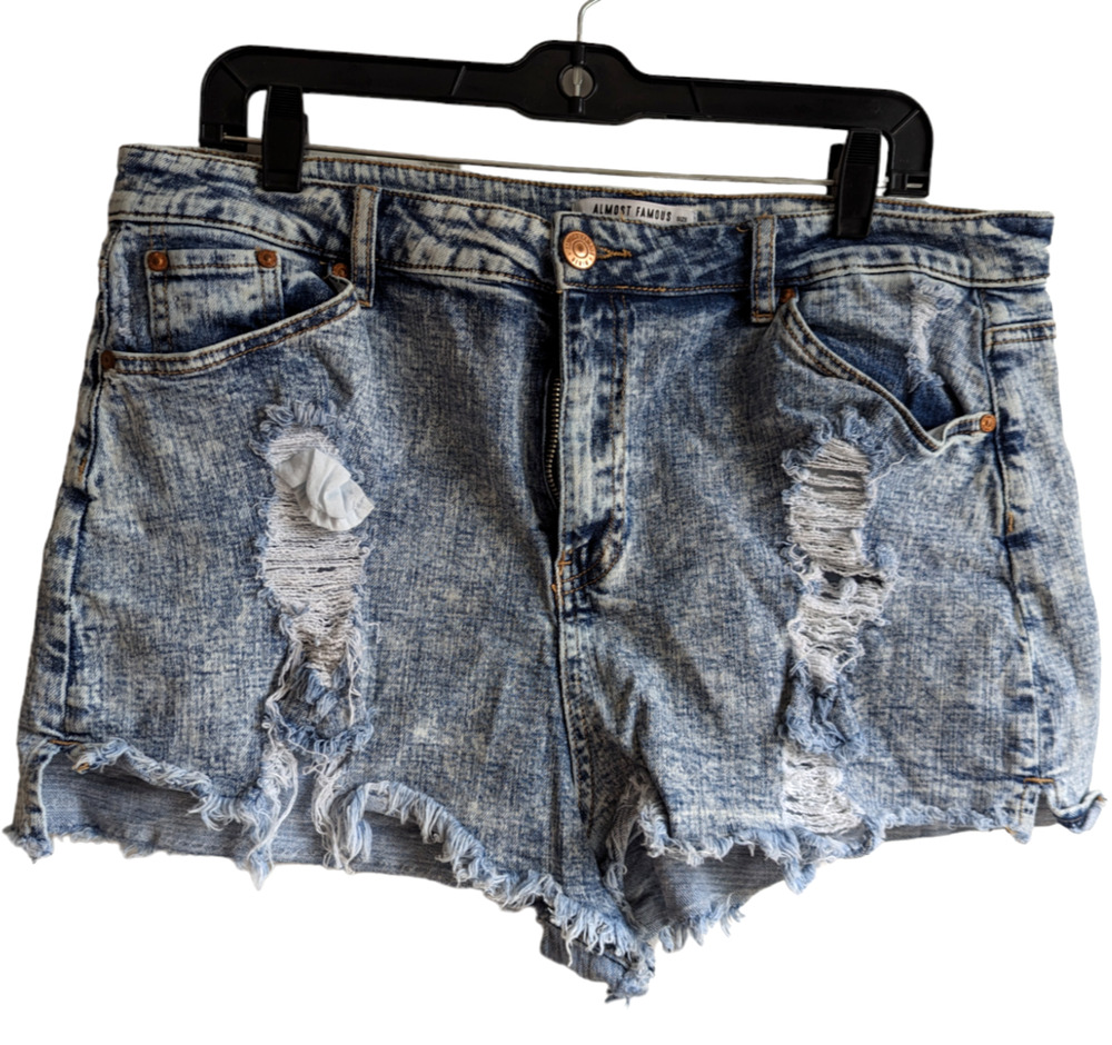 Almost Famous Blue Jean Denim Shorts Juniors Size 19 Distressed Cut Offs